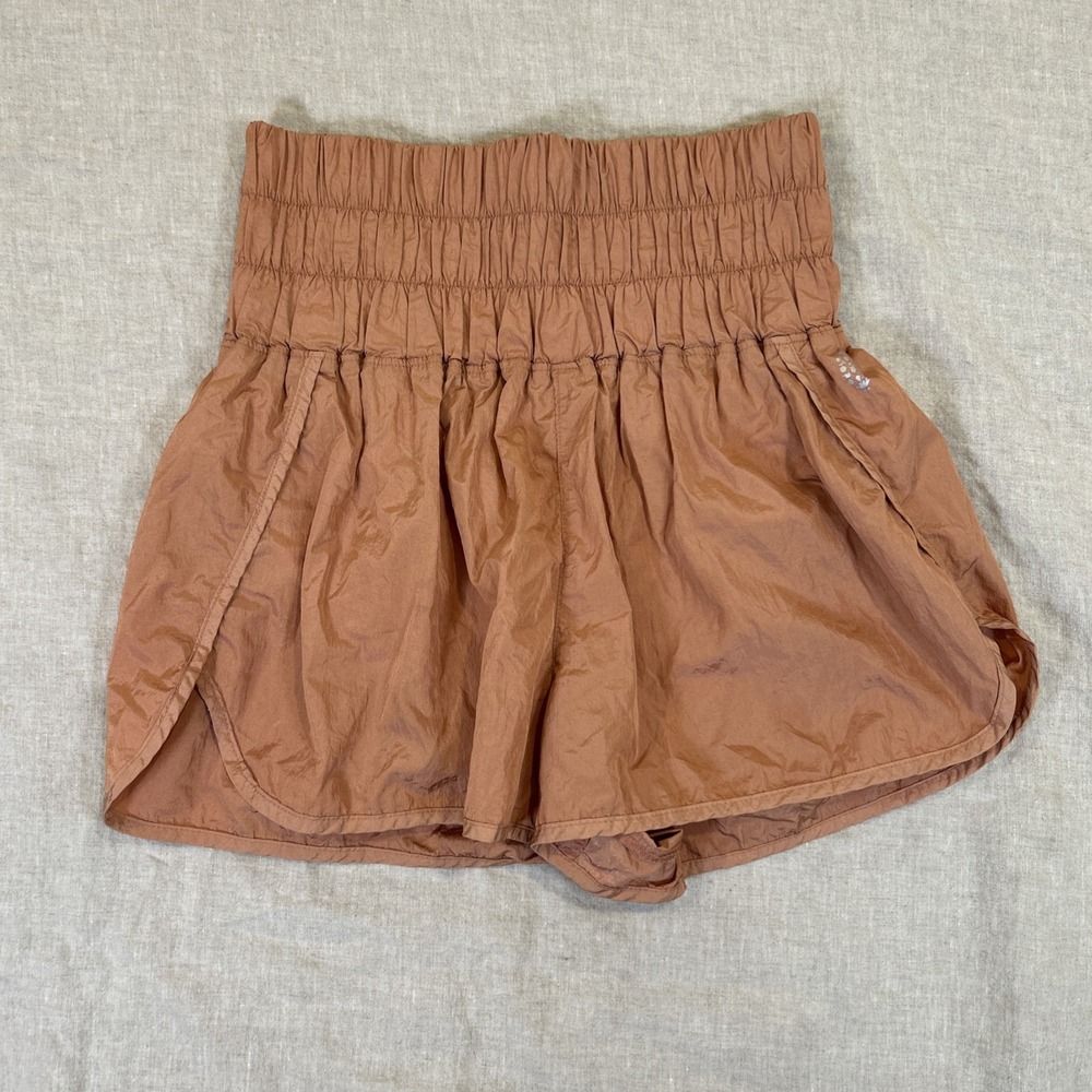Free People Movement Athletic Shorts Metallic Orange Built In Underwear Large